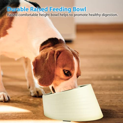 Uppetly Tilted Slanted Dog Bowl 1 Cup, 15° Tilted Stainless Steel Dog Cat Food Bowl, Non-Slip & Non-Spill Pet Feeder with Elevated Detachable Melamine Stand, Easy to Get Food Dish, Medium White - color: White-1Cup