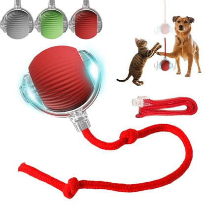 Interactive Dog Cat Toy Ball, Automatic Moving Bouncing Rolling, with Replacement Tail, Pet Smart Chase Ball Rechargeable, Enrichment Toys for Bored Indoor Adult Cats/Dogs - color: Red