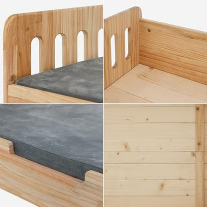 Elevated Dog Bed for Small to Medium Dogs – 32” x 21” Indoor Wooden Pet Sofa with Soft Cushion, Mid-Century Modern Style, Sturdy & Stylish (Natural) - color: Pine Wood