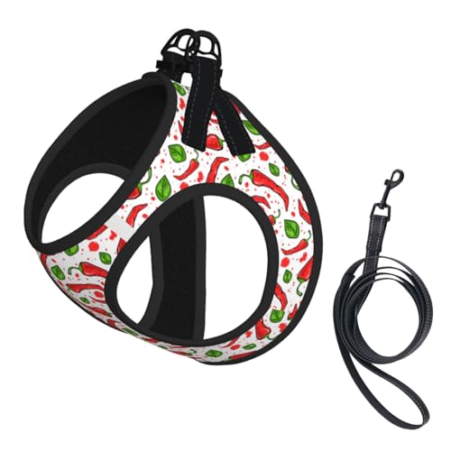 Chili Peppers Print No Pull Dog Harness and Leash Set, Cute Reflective Adjustable Vest for Small Dogs,Breathable Mesh Puppy Harness for Walking Hiking,Small - color: Chili Peppers Print, size: Small