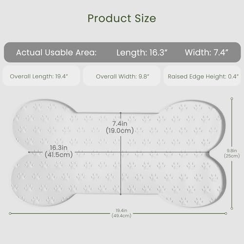PWTAA Dog Food Mat Anti-Slip Silicone Dog Bowl Mat Thicker Pet Placemat Waterproof Cat Feeder Pad with Raised Edge Puppy Kitten Feeding Mats Suitable Small Medium-Sized Dogs Cats Eating Tray - color: White, size: 19.4" x 9.8"