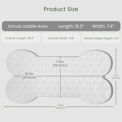 PWTAA Dog Food Mat Anti-Slip Silicone Dog Bowl Mat Thicker Pet Placemat Waterproof Cat Feeder Pad with Raised Edge Puppy Kitten Feeding Mats Suitable Small Medium-Sized Dogs Cats Eating Tray - color: White, size: 19.4" x 9.8"