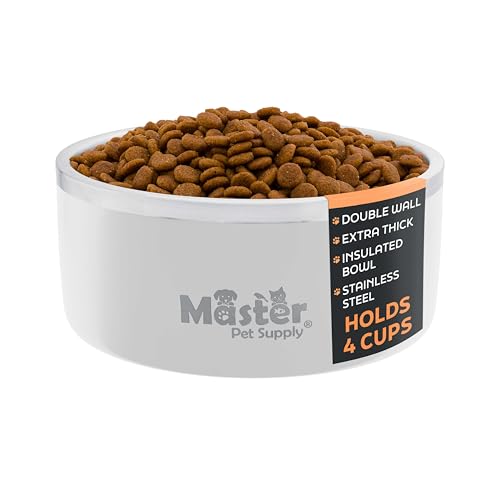 Master Pet Supply Stainless Steel Dog Bowls - 32 oz, Heavy Duty - Bone White, Double Wall Extra-Thick Insulated, Non-Slip Pet Water Bowl for Dogs, Cats & Pets, Anti Rust Metal, Dish Washer Safe - color: Bone White, size: 4 Cups (32 oz)