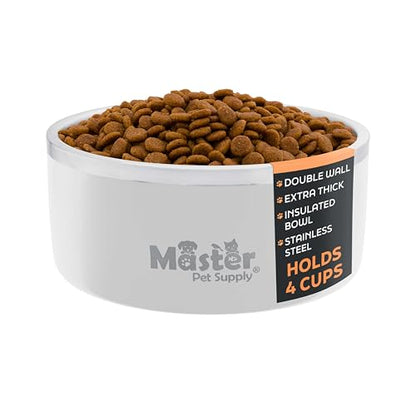 Master Pet Supply Stainless Steel Dog Bowls - 32 oz, Heavy Duty - Bone White, Double Wall Extra-Thick Insulated, Non-Slip Pet Water Bowl for Dogs, Cats & Pets, Anti Rust Metal, Dish Washer Safe - color: Bone White, size: 4 Cups (32 oz)