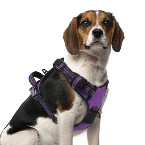 PUPTECK No Pull Dog Harness Medium Sized, Adjustable Reflective Dog Harness with Handle Easy Control, Comfortable Soft Padded Pet Vest Harness for Medium Dogs, Solid Purple M - color: Purple, size: Medium