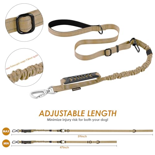 AUBELL Tactical Dog Leash Heavy Duty,4-6ft Reflective Strong No Pull Bungee Leash for Small Dogs with Comfortable Padded Double Handle,Car Seat Belt,360 Degree Rotating Carabiner,Brown - color: S-Brown(4-6FT)