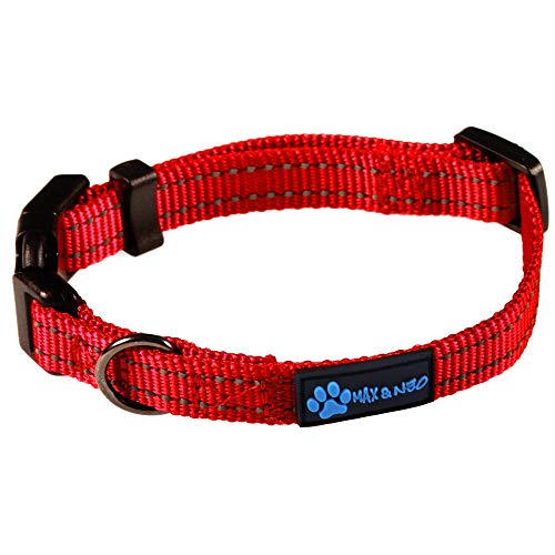 Max and Neo NEO Nylon Buckle Reflective Dog Collar - We Donate a Collar to a Dog Rescue for Every Collar Sold (X-Small, Red) - color: Red, size: Extra Small
