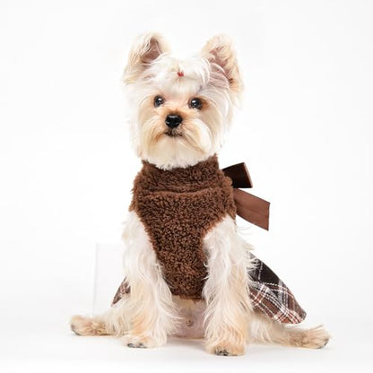 Dog Sweater Dress,Dog Sweaters Dress for Small Dogs New Year Outfit Sweater Female, Winter Warm Female Clothes Girl Pet Outfit Cat Apparel (Small, Brown) - color: #1 Brown, size: Small (Chest 16.9 in)