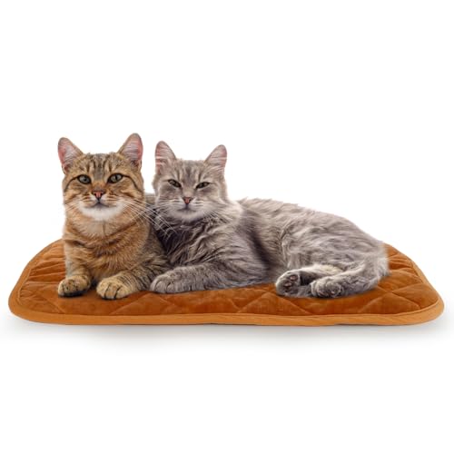 NAMOTEK Self-Warming Cat Bed Indoor/Outdoor Super Soft Self Heating Pet Mat Washable Thermal Pad for Cat & Dog 29x19.6 inch - color: Brown, size: 29x20 IN