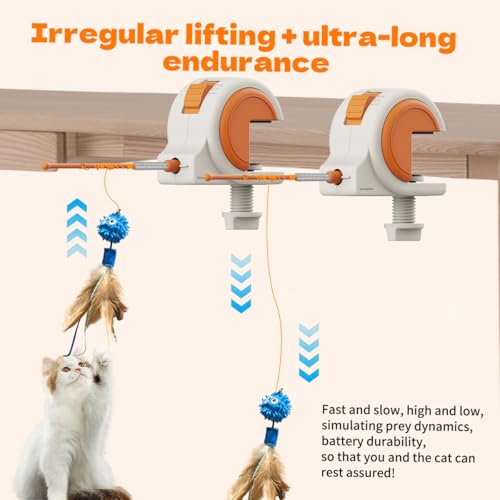Interactive Cat Toys for Indoor Cats, Automatic Sensor Cat Teaser Feather Wand Chase Exercise Entertainment Stimulation Toy, USB Rechargeable Self Play Hanging Toy for Bored Adult & Kitten Cats