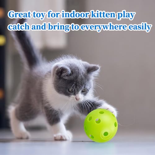 12Pcs Cat Ball Toy, Low Noise No Bells Holey Plastic Cat Balls, Funny Interactive Cats Toys for Indoor Cats, Firm Toy Balls for Kitten Puppy Ferret Bird (1.65", Green) - color: Green, 12/Pack