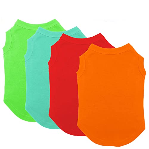 Chol&Vivi Dog Shirt Clothes, 4pcs Blank Dog Shirt Cotton Clothes Sleeveless Fit for Small to Extra Large Size, Pet Tank Top for All Breeds, Soft and Breathable, Light Blue/Green/Red/Orange, X-Small - color: Light blue, Green, Red, Orange, size: XS (13" Ch