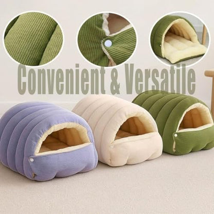 Winter Cave, Cozy Monster Cat Bed with Removable Washable Cushion, Soft Warm Plush Enclosed Tent Bed Cat House with Non-Slip Bottom for Cat and Dog (White, L) - color: White, size: L