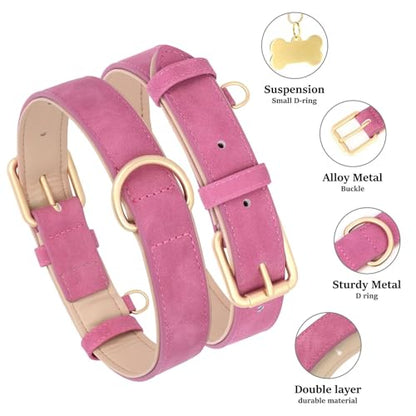 Didog Soft Padded PU Leather Dog Collar, Adjustable Dog Collars for Medium Dogs with Durable Metal Buckle and D Ring,Hot Pink,L - color: Hot pink, size: L: Fit Neck 13-17"(22-44lbs)