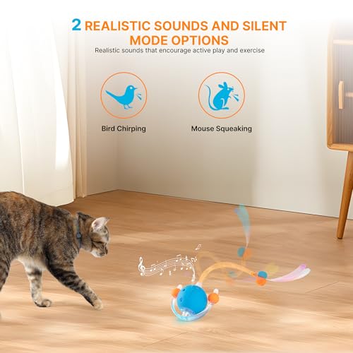 4th Gen Interactive Cat Toys for Indoor Cats Adult, Moving Cat Ball with Elastic Mesh Tail,Automatic Kitten Toys for Bored Indoor Cats,Motion Activated Smart