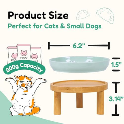 Slow Feeder Bowl, 6.3″ Elevated Cat Bowl with Stand, Melamine Wide Shallow Food Bowl, Whisker-Friendly Raised Plate, Wet Food Feeder for Slow Eating (Green) - color: Green, size: 1 Pack with Stand - 6.3''W x 1.5''H