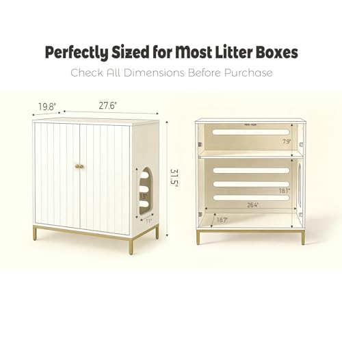 31.5" Tall Hidden Cat Litter Box Furniture with Storage Cabinet, Cat Litter Box Enclosure End Table with Ventilated Back Panel, Modern Cat Washroom Cabinet for Living Room or Bedroom, White