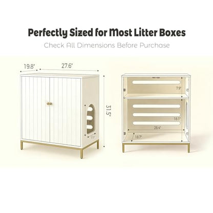 31.5" Tall Hidden Cat Litter Box Furniture with Storage Cabinet, Cat Litter Box Enclosure End Table with Ventilated Back Panel, Modern Cat Washroom Cabinet for Living Room or Bedroom, White
