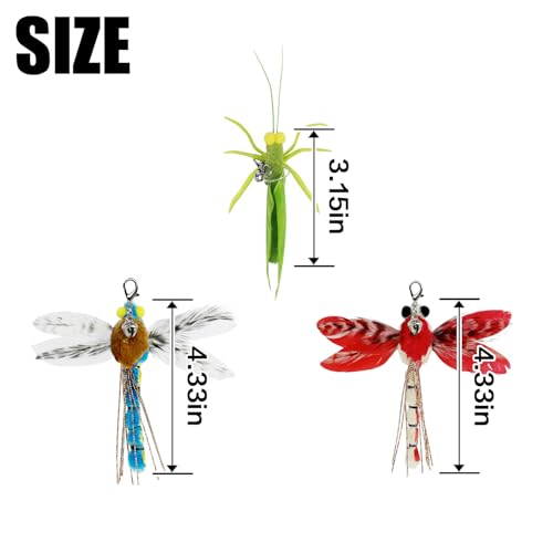 TTcat Cat Feather Toys, 3 Pcs Simulation Insects Dragonfly Grasshopper Refills, Cat Toys Replacement Feathers for Cat Kitten Wand. - color: 3Pcs (Dragonflys+Grasshopper)