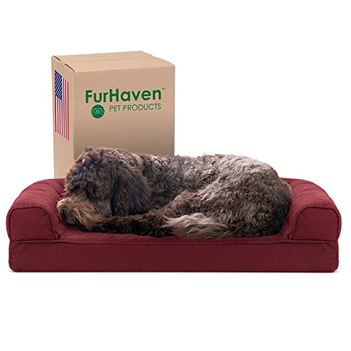 Furhaven Cooling Gel Dog Bed for Medium/Small Dogs w/ Removable Bolsters & Washable Cover, For Dogs Up to 35 lbs - Quilted Sofa - Wine Red, Medium - color: Wine Red, size: Medium