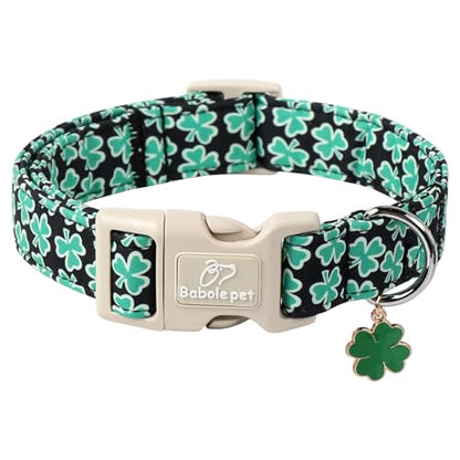 St Patricks Day Dog Collar for Small Dogs - Green Lucky Shamrock Boy Dog Collars, Irish Clover Pattern Black Male Puppy Collar with Quick Release Buckle XS - color: Clover, size: XS