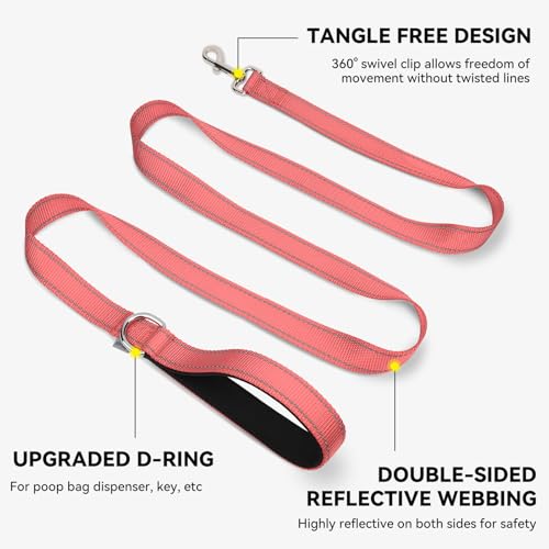 Joytale Dog Leash, 4 FT Double-Sided Reflective, Padded Handle Nylon Heavy Duty Leashes for Small Dogs Walking, Neon Pink - color: Neon Pink, size: 4 ft Narrow
