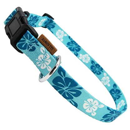 Dog Collar, Cute Floral Pattern, Soft and Adjustable Collar with Quick Release Buckle (XS (Neck 9-13", Width 3/8"), Hawaiian Blue) - color: Hawaiian Blue, size: XS (Neck 9-13", Width 3/8")