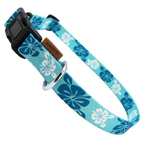 Dog Collar, Cute Floral Pattern, Soft and Adjustable Collar with Quick Release Buckle (XS (Neck 9-13", Width 3/8"), Hawaiian Blue) - color: Hawaiian Blue, size: XS (Neck 9-13", Width 3/8")