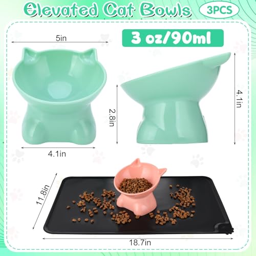 3 Pcs Elevated Cat Bowls 15° Raised Cat Food Bowl with Silicone Pet Food Mat Anti Vomiting Cats Dishes Pet Food and Water Bowls for Indoor Cats and Small Dogs(3 Colors) - color: Classic