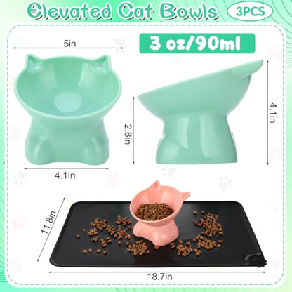 3 Pcs Elevated Cat Bowls 15° Raised Cat Food Bowl with Silicone Pet Food Mat Anti Vomiting Cats Dishes Pet Food and Water Bowls for Indoor Cats and Small Dogs(3 Colors) - color: Classic