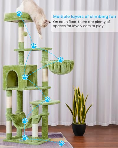 Hey-brother Cat Tree with Large Hammock, Multi-Level Cat Tower for Indoor Cats, Cat Condo with Sisal-Covered Scratching Posts and Top Perch, Green MPJ050GR - color: Green