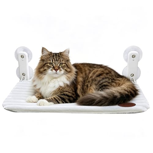 Woochpet Cat Window Perch Bed,Foldable Kitty Windowsill Hammock Shelf Seat,Kitten Window Sill Lounger with Soft Rabbit Fur Cover Cushion Machine Washable,Solid Metal Frame and Strong Suction Cups