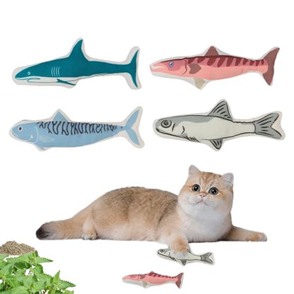 Cat Toys Fish 4-Pack, Durable Canvas Catnip Toys for Indoor Cats and Kittens, Interactive Kicker and Chew Toys, Soft Plush Cat Toys Set