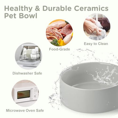 SPUNKYJUNKY Ceramic Elevated Dog Bowls Raised with Acacia Bamboo Wooden Stand, 6.1'' Dog and Cat Food Water Bowls Set Non-Slip for Small Medium Sized Breed Microwave Dishwasher Safe - 28.7 OZ,Grey - color: Grey, size: 6.1 in - Dual
