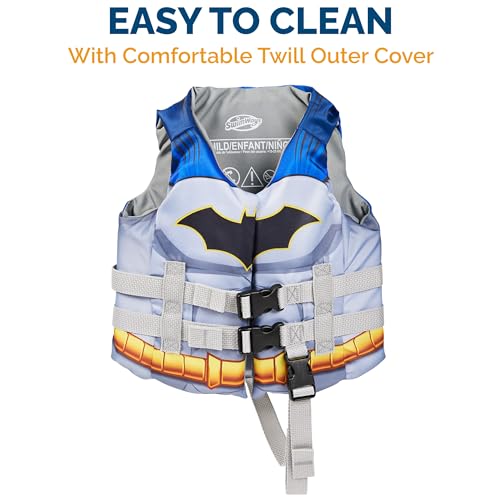 SwimWays DC Swim Trainer Life Jacket, US Coast Guard Approved Life Vest Kids Swim Vest, Pool Floats & Life Jackets for Kids 33-55 lbs, Batman - color: Life Jacket