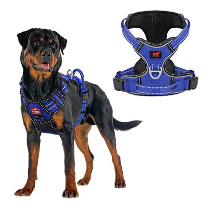 Tuff Pupper No Pull Easy Walk Dog Harness | Heavy Duty Pet Vest | Front & Back Leash Clips | Strong Safety Handle | Reflective Anti Pull Vest | Comfortable Padded Escape Proof Harness (X-Large, Blue) - color: Midnight Blue, size: X-Large (Neck: 20-30" , C