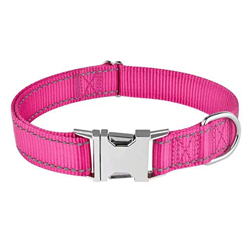 Love Dream Reflective Dog Collar with Metal Buckle, Adjustable Safety Nylon Dog Collars with Heavy Duty Quick Release Buckle for Small Medium Large Dogs, Pet Collar with ID Tag Ring - color: Rose, size: Medium: Width 0.8",Neck 12.6"-19.6"