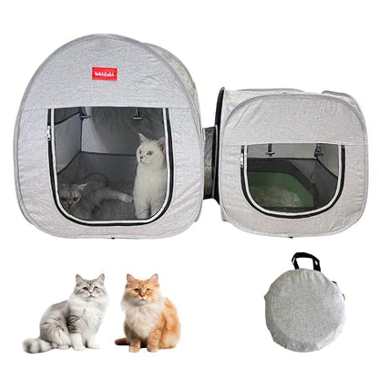 Portable Cat Playpen, Pop-up 2-in-1 Crate Playpen with Litter Box Area for Travel Indoor Outdoor, Foldable Pet Playpen Enclosed for Kitten Puppy Rabbit Hamster Small Animals