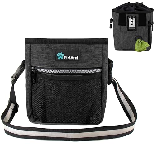 PetAmi Dog Treat Pouch, Pet Treat Pouch for Training, Dog Walking Bag Holder for Kibbles, Pet Food Toy, Dog Trainer Essentials Supplies, Poop Bag Dispenser, 3 Ways to Wear (Charcoal) - color: Heather Charcoal