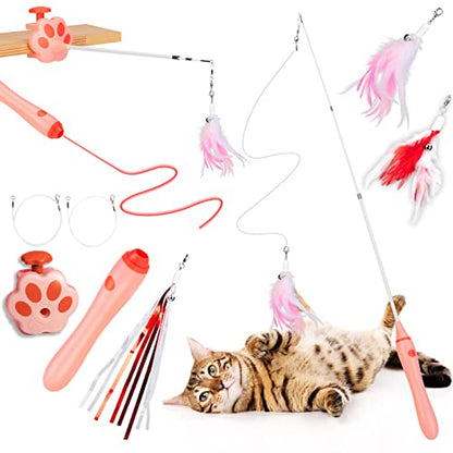 BEBOBLY 3-in-1 Retractable Cat Wand Toy for Indoor Cats - color: Pink