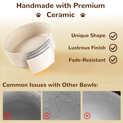 Dog Bowls Set with Wood Stand & Mat Waterproof, 1.5 Cups Ceramic Dog Bowls Elevated for Small Dogs, Dual Food and Water Bowls with Weighted Non-Slip Base 13.5 OZ - size: S-1.5 Cups