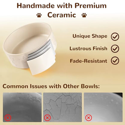 Dog Bowls Set with Wood Stand & Mat Waterproof, 1.5 Cups Ceramic Dog Bowls Elevated for Small Dogs, Dual Food and Water Bowls with Weighted Non-Slip Base 13.5 OZ - size: S-1.5 Cups