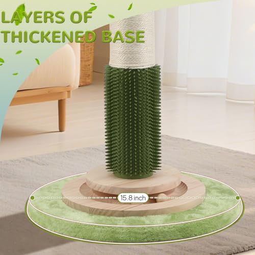 45'' Extra Tall Cat Scratching Post for Large Cats,3.5Inch Natural Sisal Scratcher with Solid Wood Base,Stable Cat Scratch Post with Interactive Toy,Self Groomer,Climbing Pole for Full Body Stretching - color: green-45inch