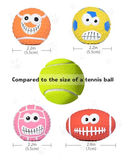 SCHITEC Squeaky Dog Balls, [4 Pack] Cute Interactive Latex Rubber Toys with Squeaker, 2.2'' Soft Bouncy Fetch Ball for Puppy Small Breed Dogs - size: Small 2.2"