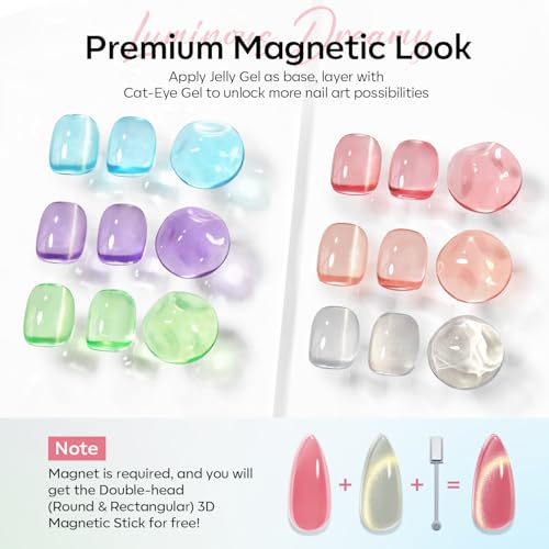 modelones Cat Eye Gel Nail Polish, 6 Colors Jelly Neon Set with Magnet Sparkle Galaxy Series Nail Gel Polish Kit Soak Off Led Nail Art Manicure Salon DIY Gifts - color: A-1 Glassy Reverie