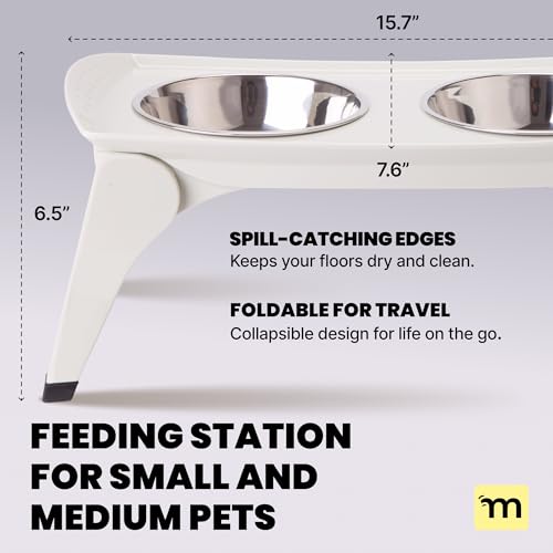 MalsiPree Elevated Dog Bowls for Small Dogs - 6.5" Raised Dog Bowl Stand with Splash Guard - Portable Folding Pet Feeding Station with 2 Stainless Steel Bowls - Travel Road Trip Foldable Collapsible - size: Medium