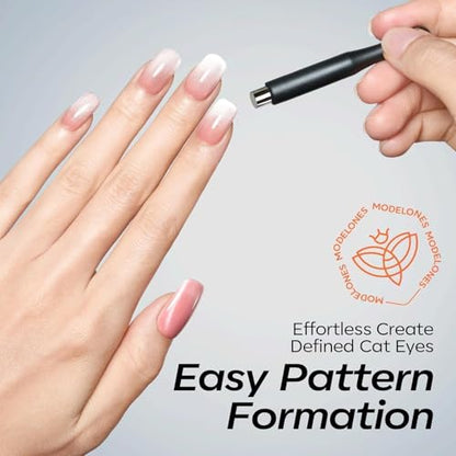modelones Cat Eye Magnet, 15PCS Cateye Gel Polish Nail Magnet Nail Tools with Black Bead-Attracting Nail Magnet Pen & Heart-Shaped Magnet for Nail Perfect for Home DIY, Nail Art Design - color: A Cat Eye Magnet