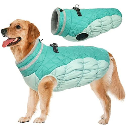 Lelepet Dog Coat Warm Dog Winter Coat Waterproof Dogs Jacket with Harness Built in Reflective Pet Fleece Vest Zip-Up Cold Weather Coats for Large Dogs Turtleneck Windproof Boston Terrier Mint Green - color: Neo Mint, size: Large
