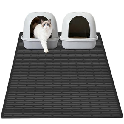XXL Extra Large Silicone Cat Litter Trapping Mat for Scatter Control, 40"x30"(100cmx75cm) Waterproof Kitty Litter Box mat for Floor, Soft on Kitty Paws, Easy to Clean, Black - color: Black