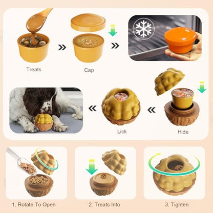 Dog Frozen Treats Toy, Cognitive Dogs Brain Stimulation Puzzle Toys for Aggressive Chewers, Interactive Dispensing Toy Enrichment Keep Them Busy No-Boredom, Tough Nylon&Coffe Wood Fillable Dog Feeder - color: Coffe Wood